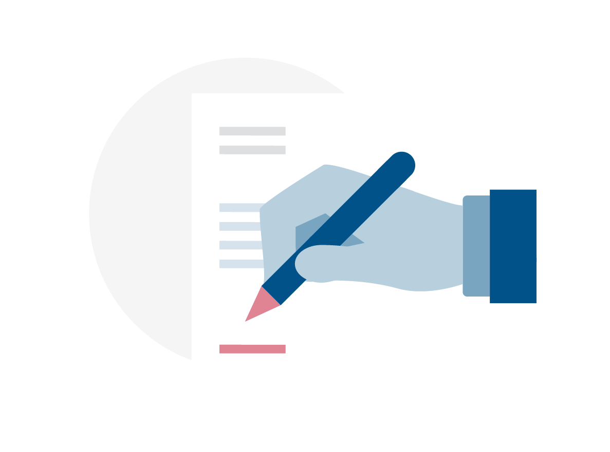 Illustration of a hand signing a document